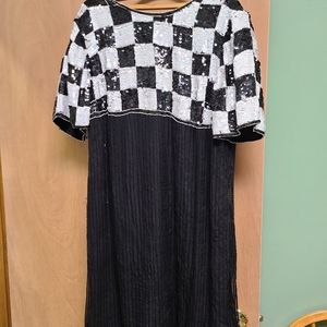 Checkered Beaded and Sequin Dress